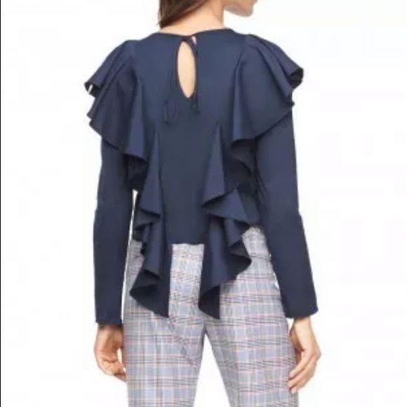 MILLY EXCLUSIVE POPLIN RUFFLE BLOUSE - Picture 2 of 3